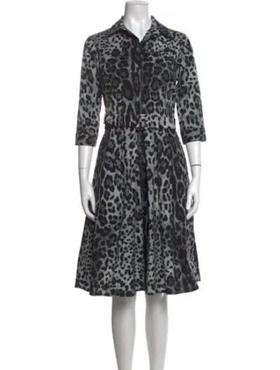 Pre-owned Samantha Sung Animal Print Midi Length Dress In Black