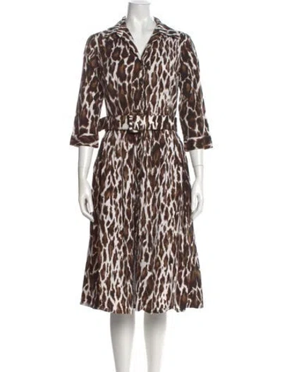 Pre-owned Samantha Sung Animal Print Midi Length Dress In Brown