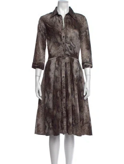 Pre-owned Samantha Sung Animal Print Midi Length Dress In Brown