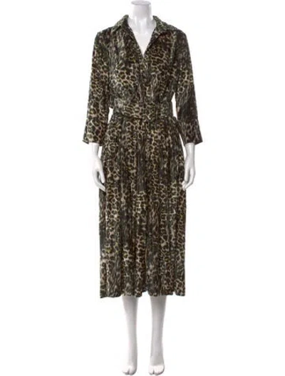 Pre-owned Samantha Sung Animal Print Midi Length Dress In Green