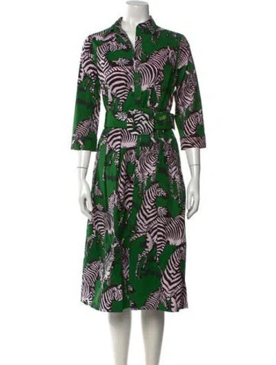 Pre-owned Samantha Sung Animal Print Midi Length Dress In Green