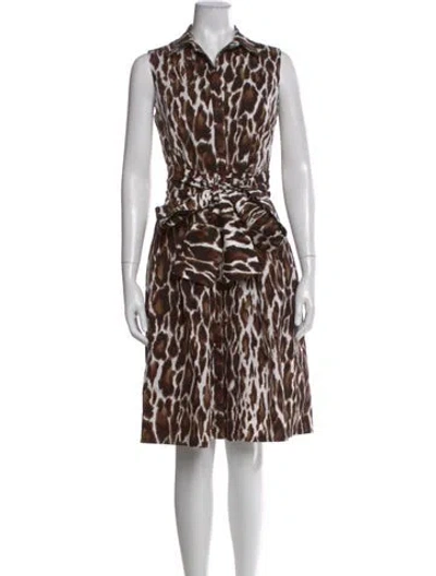 Pre-owned Samantha Sung Animal Print Midi Length Dress In White