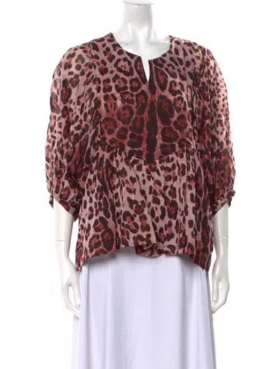 Pre-owned Samantha Sung Animal Print V-neck Blouse In Pink