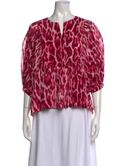 Pre-owned Samantha Sung Animal Print V-neck Blouse W/ Tags In Pink