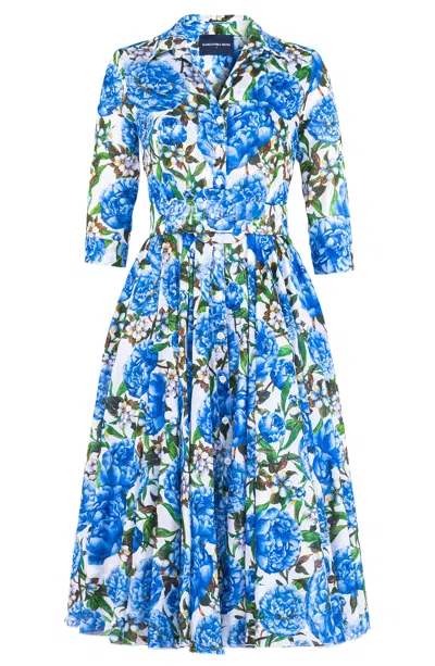 Samantha Sung Aster A-line Midi Shirtdress In Blue