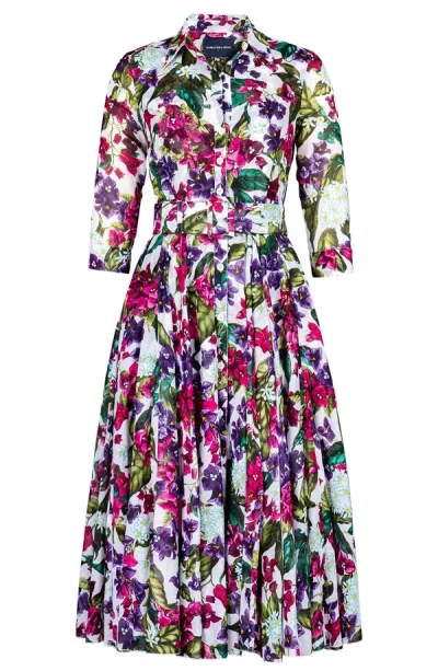 Samantha Sung Aster Barbados Flower A-line Shirtdress In Multi