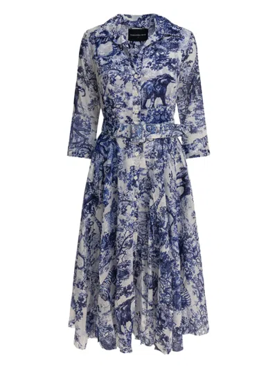 Samantha Sung Shirt Dress With Blue And White Toile Print