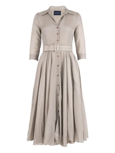 Samantha Sung Aster Belted Shirt Midi Dress In Neutral