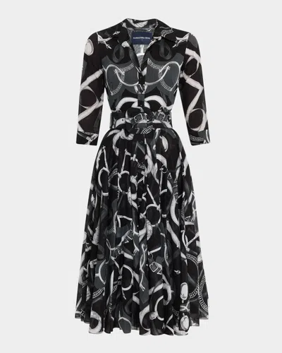 Samantha Sung Aster Belted Zebra-print Cotton Midi Shirtdress In Black