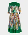 Samantha Sung Aster Belted Zebra-print Cotton Midi Shirtdress In Green