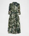 Samantha Sung Aster Belted Zebra-print Cotton Midi Shirtdress In Multi