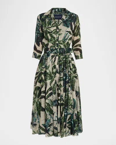 Samantha Sung Aster Belted Zebra-print Cotton Midi Shirtdress In Multi