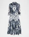Samantha Sung Aster Belted Zebra-print Cotton Midi Shirtdress In Multi