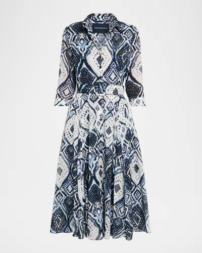 Samantha Sung Aster Belted Zebra-print Cotton Midi Shirtdress In Multi