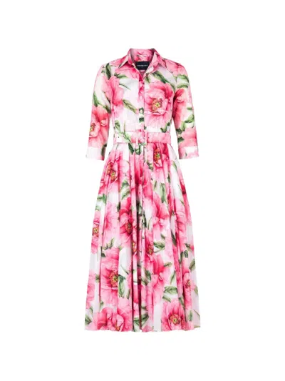 Samantha Sung Aster Floral-print Belted Dress In Pink