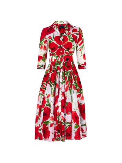 Samantha Sung Aster Floral-print Belted Dress In Red