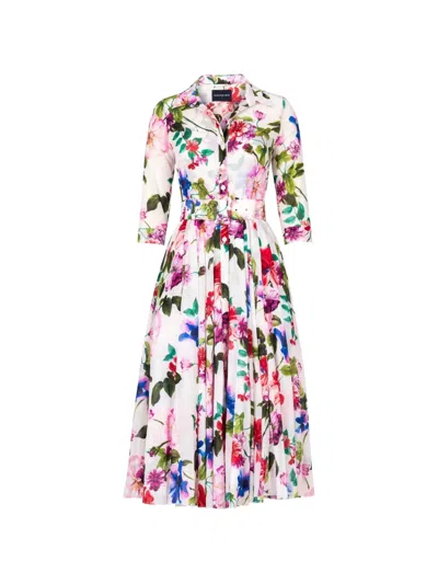 Samantha Sung Aster Floral-print Belted Dress In White