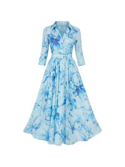 Samantha Sung Aster Floral-print Belted Maxi Dress In Blue