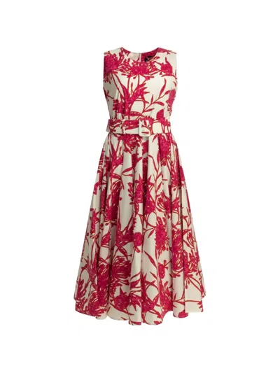 Samantha Sung Aster Floral-print Belted Midi Dress In Multi