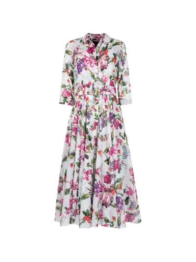 Samantha Sung Aster Floral-print Belted Midi Dress In White