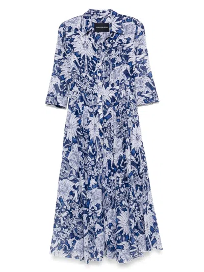 Samantha Sung Aster Printed Cotton Shirtdress In Blue