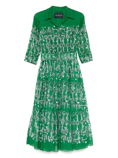 Samantha Sung Aster Printed Cotton Shirtdress In Green