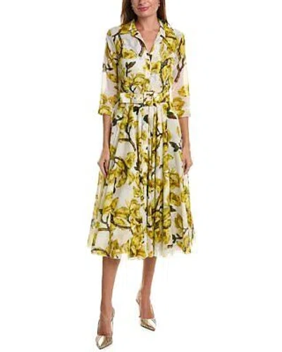 Pre-owned Samantha Sung Aster Midi Dress Women's In White Yellow