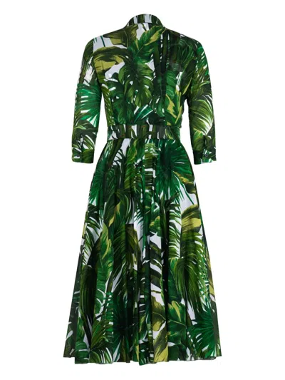 Samantha Sung Aster Palm Tree-print Midi Dress In Green