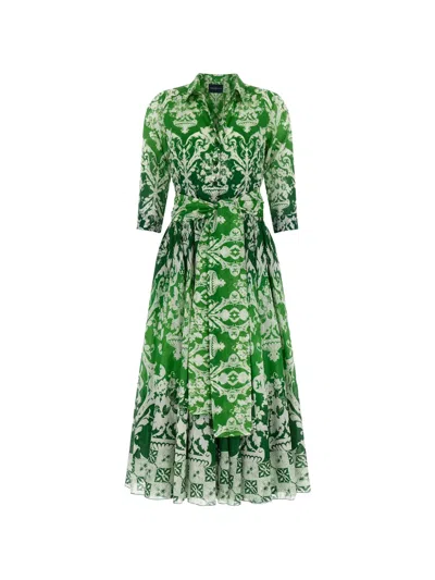Samantha Sung Aster Printed Cotton Dress In Green