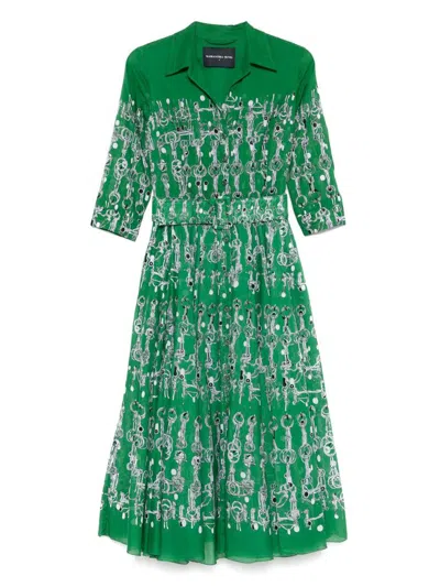 Samantha Sung Aster Printed Cotton Shirtdress In Green