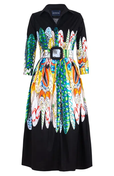 Samantha Sung Audrey 1 Feather Print Shirtdress In Multi