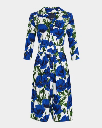 Samantha Sung Audrey 1 Pleated Floral-print Midi Shirtdress In Blue