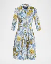 Samantha Sung Audrey 1 Pleated Floral-print Midi Shirtdress In Blue