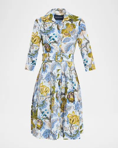 Samantha Sung Audrey 1 Pleated Floral-print Midi Shirtdress In Blue