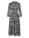 Samantha Sung Audrey Belted Abstract-print Midi Dress In Black