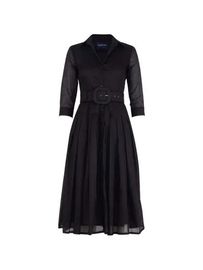 Samantha Sung Audrey Belted Pleated Midi Dress In Black