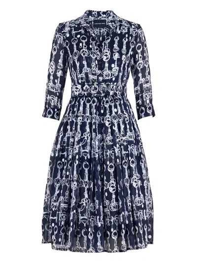 Samantha Sung Audrey Chain-print Belted Dress In Blue