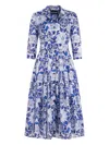 Samantha Sung Audrey Elephant-print Pleated Midi Dress In Blue