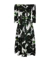 Samantha Sung Audrey Off Shoulder 3/4 Sleeves Long Dress With Anemon Naples All Over Printing In Black