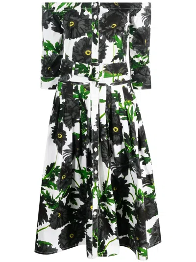 Samantha Sung Audrey Floral Print Pleated Dress In White