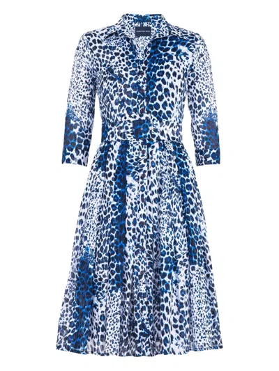 Samantha Sung Audrey Leopard-print Shirt Dress In Blue