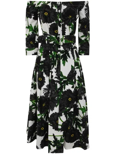 SAMANTHA SUNG SAMANTHA SUNG AUDREY OFF SHOULDER 3/4 SLEEVES LONG DRESS WITH ANEMON NAPLES ALL OVER PRINTING