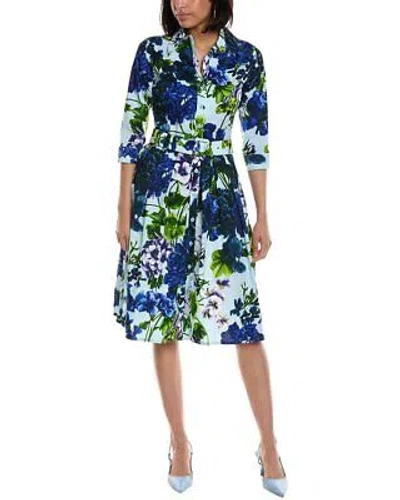 Pre-owned Samantha Sung Audrey Shirtdress Women's In Soft Blue Bougainvillea Blosso