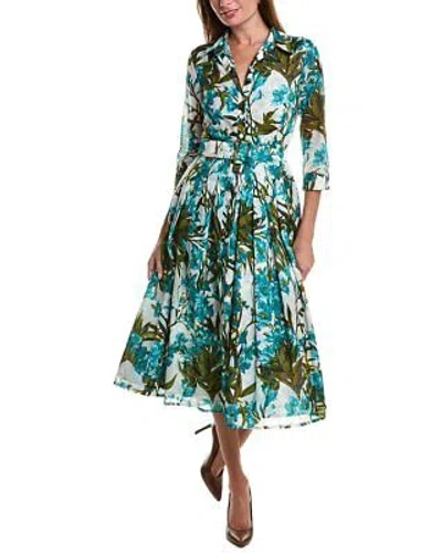 Pre-owned Samantha Sung Audrey Shirtdress Women's In White Aqua
