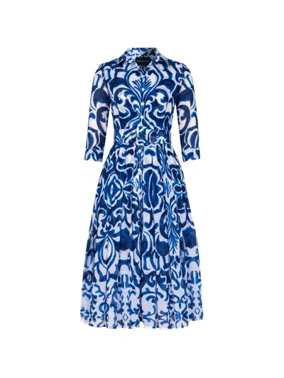Samantha Sung Audrey Tile-print Midi Dress In Blue