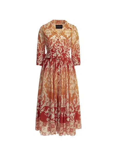 Samantha Sung Orange Cotton Dress In Multi