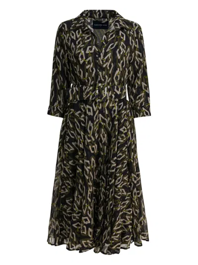 Samantha Sung Green Chain Print Wool Dress In Multi