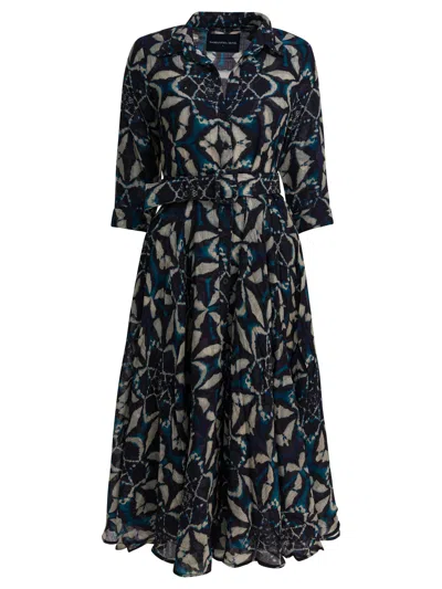 Samantha Sung Blue Printed Wool Dress In Multi