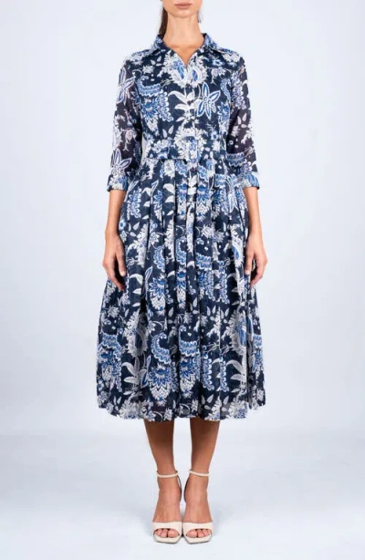 Samantha Sung Botanic Antique Midi Shirtdress In Blue