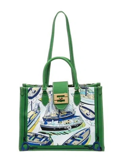 Pre-owned Samantha Sung Canvas Top Handle Bag In Green